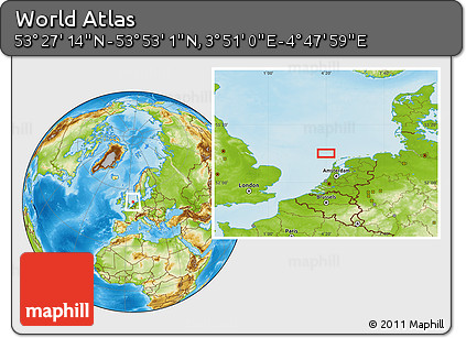 Physical Location Map of the Area around 53° 40' 8" N, 4° 19' 30" E