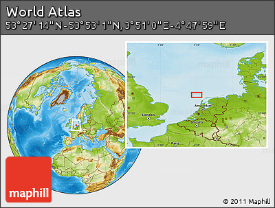 Physical Location Map of the Area around 53° 40' 8" N, 4° 19' 30" E