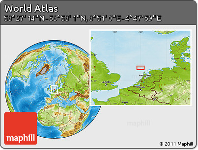 Physical Location Map of the Area around 53° 40' 8" N, 4° 19' 30" E