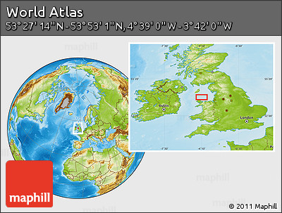 Physical Location Map of the Area around 53° 40' 8" N, 4° 10' 30" W