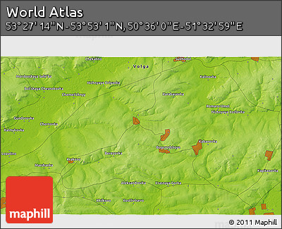 Physical 3D Map of the Area around 53° 40' 8" N, 51° 4' 30" E