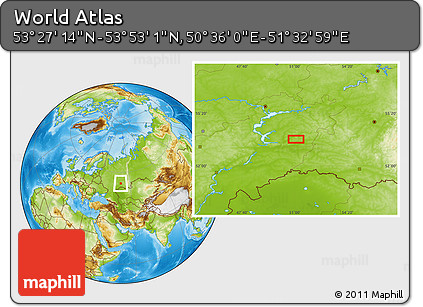 Physical Location Map of the Area around 53° 40' 8" N, 51° 4' 30" E