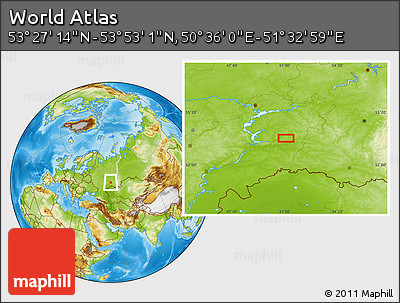 Physical Location Map of the Area around 53° 40' 8" N, 51° 4' 30" E