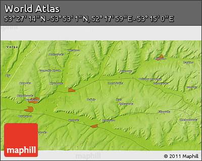 Physical 3D Map of the Area around 53° 40' 8" N, 52° 46' 29" E