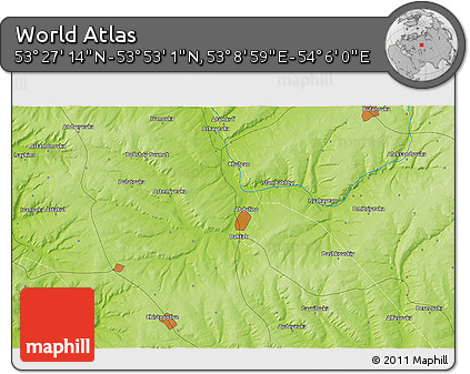 Physical 3D Map of the Area around 53° 40' 8" N, 53° 37' 30" E