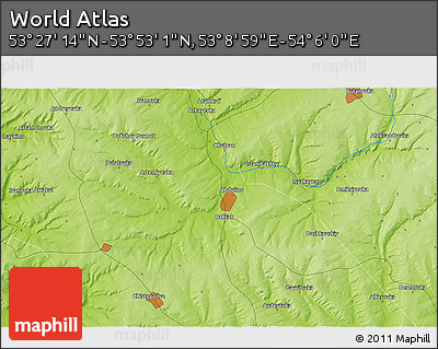 Physical 3D Map of the Area around 53° 40' 8" N, 53° 37' 30" E