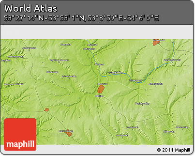 Physical 3D Map of the Area around 53° 40' 8" N, 53° 37' 30" E