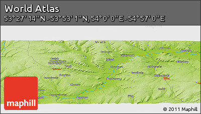 Physical Panoramic Map of the Area around 53° 40' 8" N, 54° 28' 30" E
