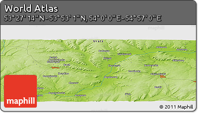 Physical Panoramic Map of the Area around 53° 40' 8" N, 54° 28' 30" E