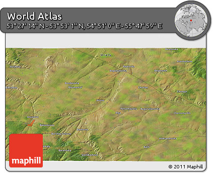 Satellite 3D Map of the Area around 53° 40' 8" N, 55° 19' 30" E