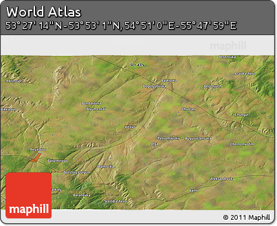 Satellite 3D Map of the Area around 53° 40' 8" N, 55° 19' 30" E