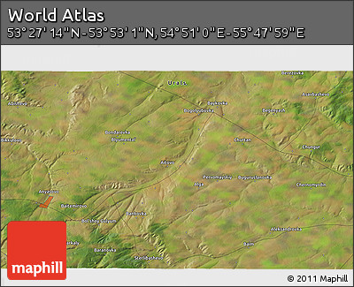 Satellite 3D Map of the Area around 53° 40' 8" N, 55° 19' 30" E
