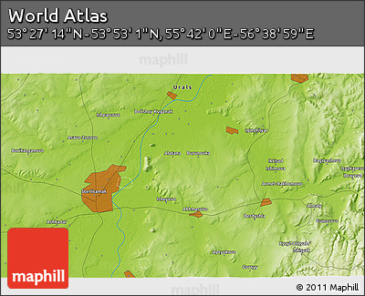Physical 3D Map of the Area around 53° 40' 8" N, 56° 10' 29" E