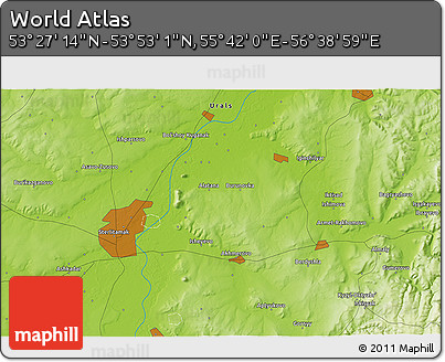 Physical 3D Map of the Area around 53° 40' 8" N, 56° 10' 29" E