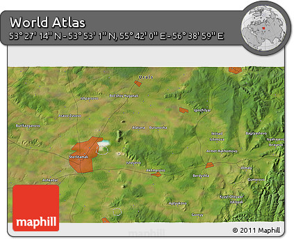 Satellite 3D Map of the Area around 53° 40' 8" N, 56° 10' 29" E