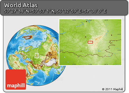 Physical Location Map of the Area around 53° 40' 8" N, 57° 1' 29" E