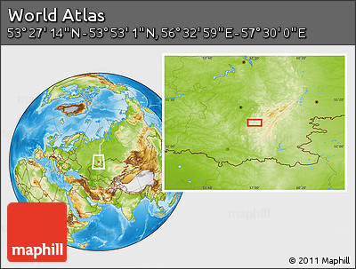 Physical Location Map of the Area around 53° 40' 8" N, 57° 1' 29" E