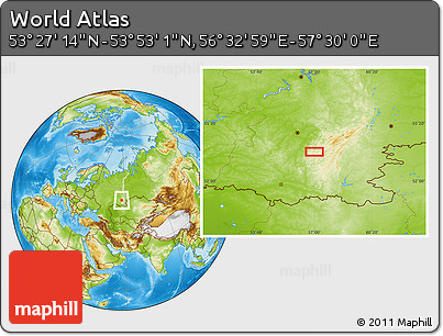 Physical Location Map of the Area around 53° 40' 8" N, 57° 1' 29" E