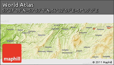 Physical Panoramic Map of the Area around 53° 40' 8" N, 57° 1' 29" E