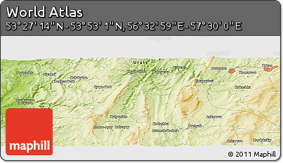 Physical Panoramic Map of the Area around 53° 40' 8" N, 57° 1' 29" E
