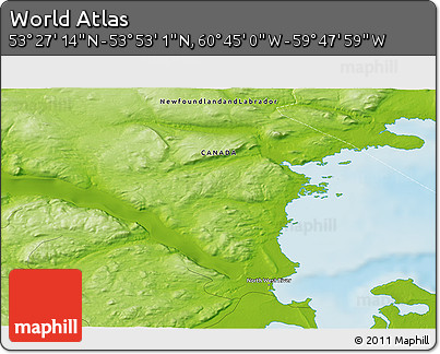 Physical 3D Map of the Area around 53° 40' 8" N, 60° 16' 29" W