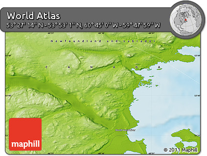 Physical Map of the Area around 53° 40' 8" N, 60° 16' 29" W