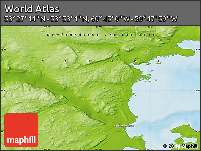 Physical Map of the Area around 53° 40' 8" N, 60° 16' 29" W