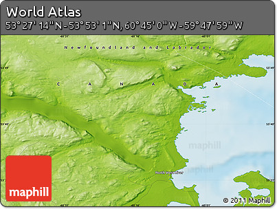 Physical Map of the Area around 53° 40' 8" N, 60° 16' 29" W