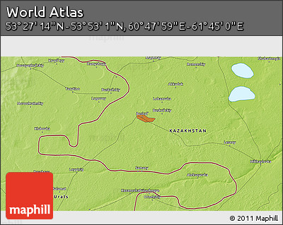 Physical 3D Map of the Area around 53° 40' 8" N, 61° 16' 29" E