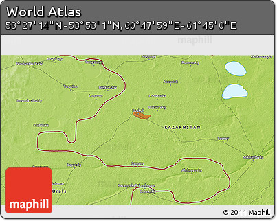 Physical 3D Map of the Area around 53° 40' 8" N, 61° 16' 29" E