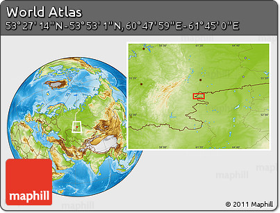 Physical Location Map of the Area around 53° 40' 8" N, 61° 16' 29" E