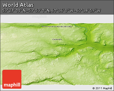 Physical 3D Map of the Area around 53° 40' 8" N, 61° 7' 30" W