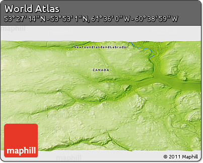 Physical 3D Map of the Area around 53° 40' 8" N, 61° 7' 30" W