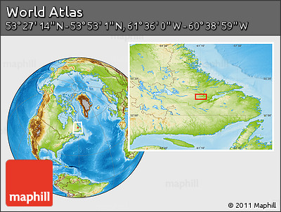 Physical Location Map of the Area around 53° 40' 8" N, 61° 7' 30" W