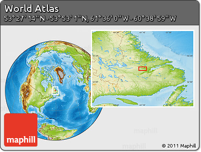 Physical Location Map of the Area around 53° 40' 8" N, 61° 7' 30" W