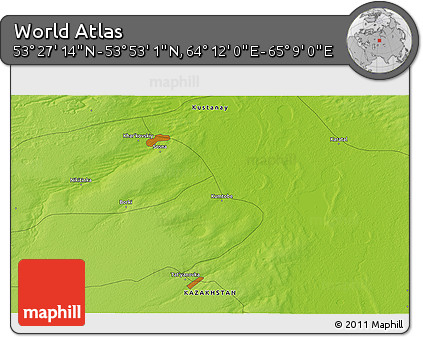 Physical 3D Map of the Area around 53° 40' 8" N, 64° 40' 30" E