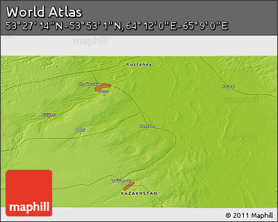 Physical 3D Map of the Area around 53° 40' 8" N, 64° 40' 30" E