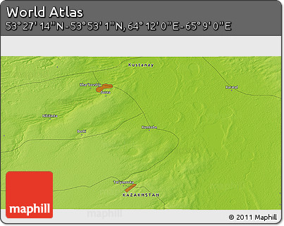 Physical 3D Map of the Area around 53° 40' 8" N, 64° 40' 30" E