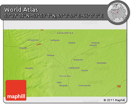 Physical 3D Map of the Area around 53° 40' 8" N, 65° 31' 30" E