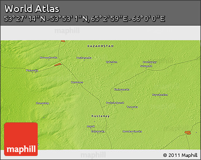 Physical 3D Map of the Area around 53° 40' 8" N, 65° 31' 30" E