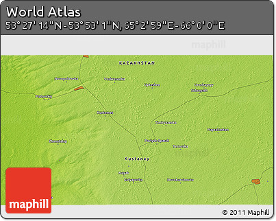 Physical 3D Map of the Area around 53° 40' 8" N, 65° 31' 30" E