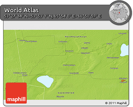 Physical 3D Map of the Area around 53° 40' 8" N, 66° 22' 30" E