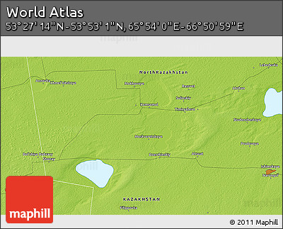 Physical 3D Map of the Area around 53° 40' 8" N, 66° 22' 30" E