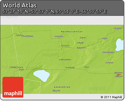 Physical 3D Map of the Area around 53° 40' 8" N, 66° 22' 30" E