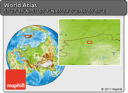 Physical Location Map of the Area around 53° 40' 8" N, 66° 22' 30" E
