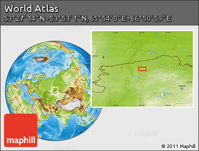 Physical Location Map of the Area around 53° 40' 8" N, 66° 22' 30" E