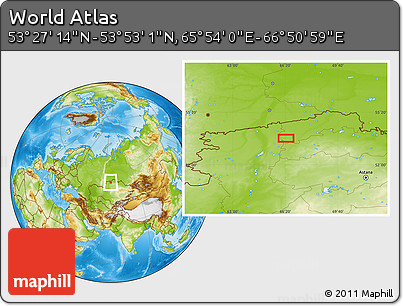 Physical Location Map of the Area around 53° 40' 8" N, 66° 22' 30" E