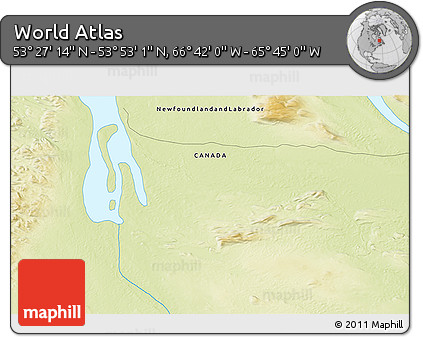 Physical 3D Map of the Area around 53° 40' 8" N, 66° 13' 29" W