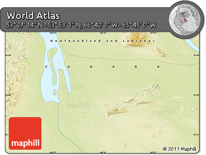 Physical Map of the Area around 53° 40' 8" N, 66° 13' 29" W