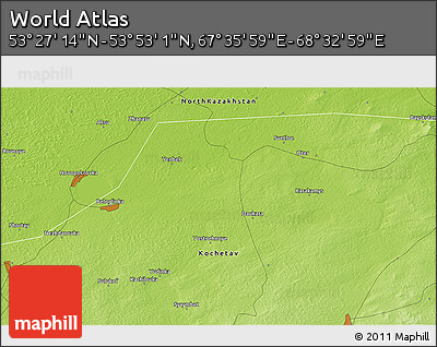 Physical 3D Map of the Area around 53° 40' 8" N, 68° 4' 29" E